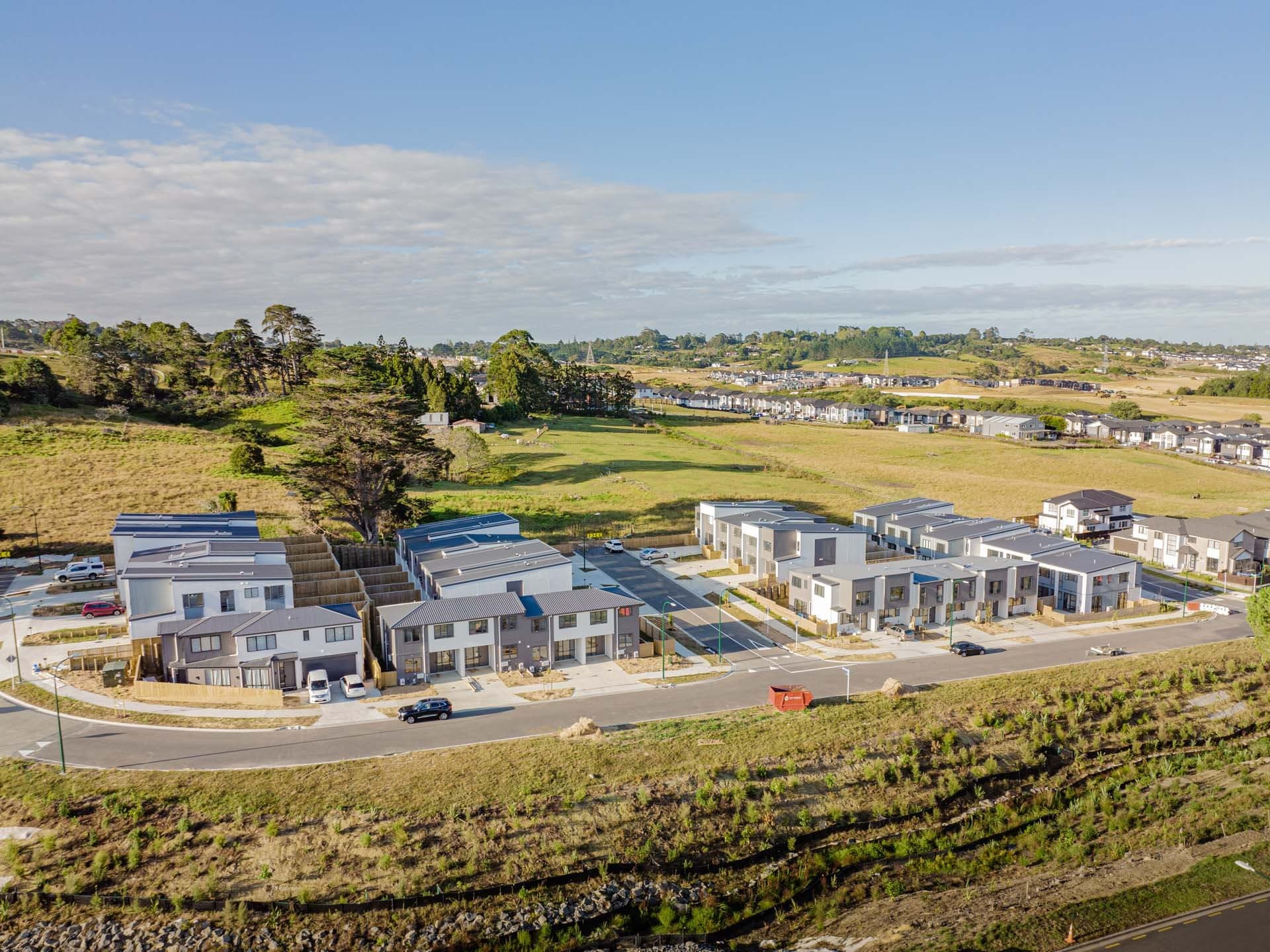 Aerial view of a completed Westcott neighbourhood in Auckland